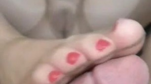 Sheer Pantyhose Red Nails Footjob